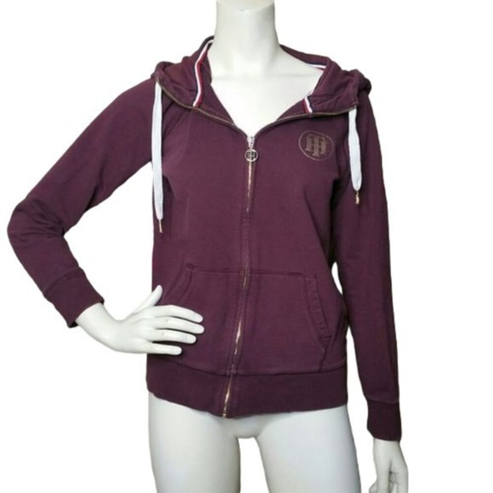 Tommy Hilfiger Maroon Red Zip Up Hoodie Sweatshirt Size Medium